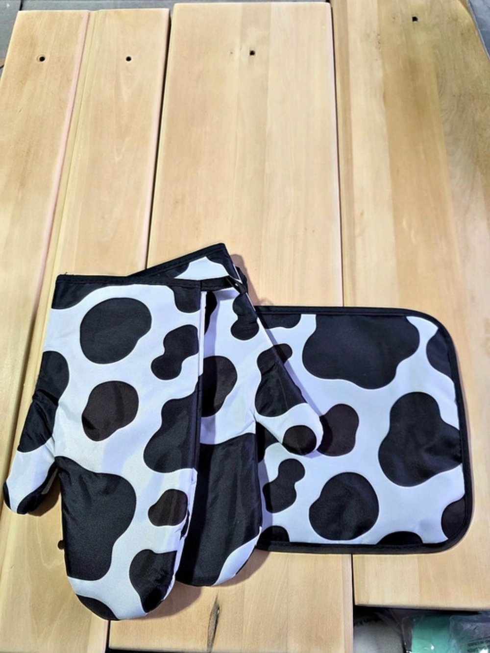 Cow Print Mitten Set with Pot Holder